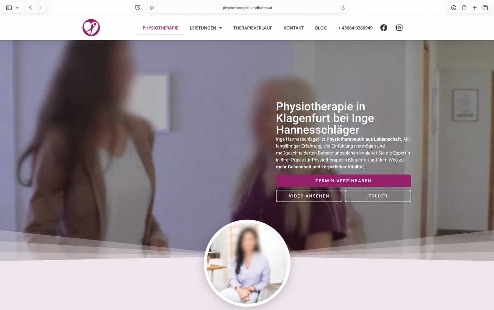 Screenshot der Hero-Section der zweiten Physio-Praxis am Lendhafen