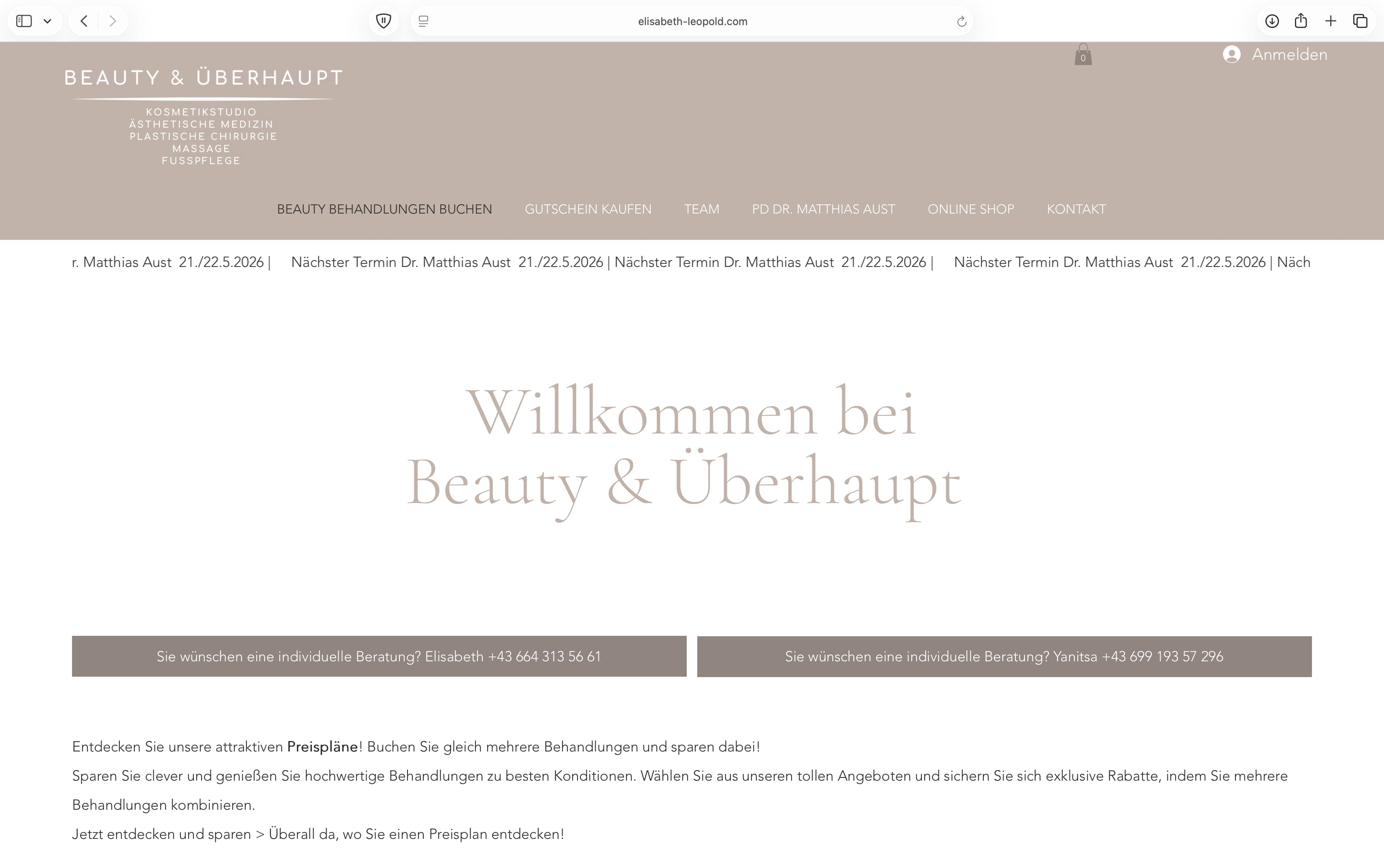 Screenshot eines Kosmetik- und Permanent-Make-up-Studios in Klagenfurt