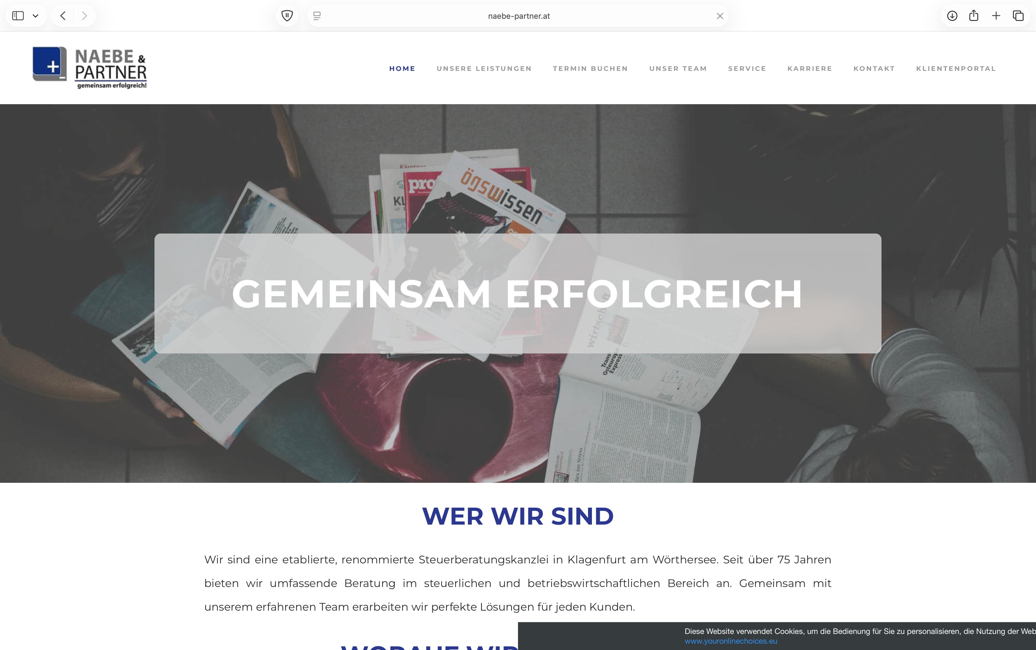 Screenshot der Hero-Section einer Steuerberatungs-Kanzlei in Klagenfurt