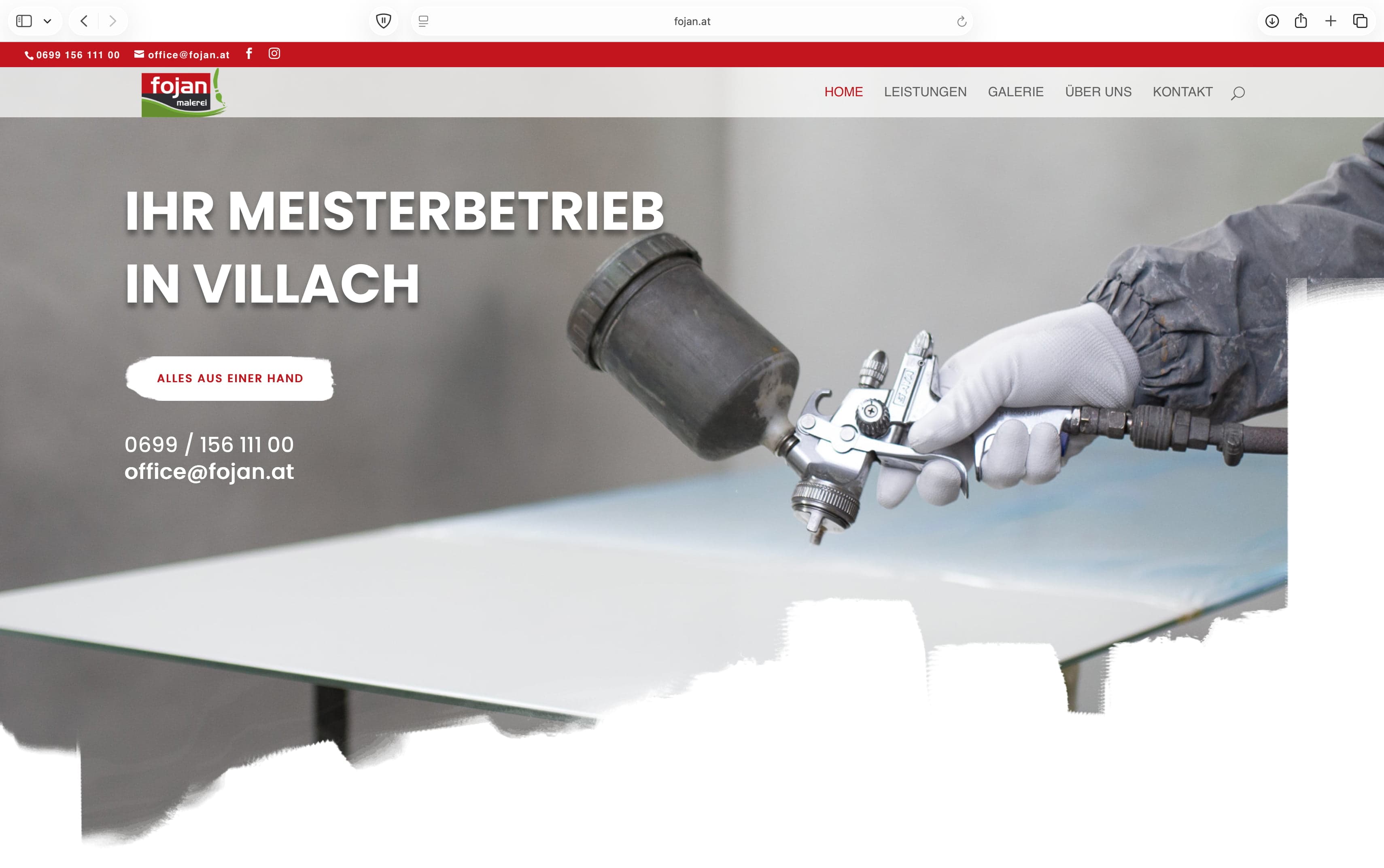 Screenshot der Hero-Section eines Malermeister-Betriebs in Villach