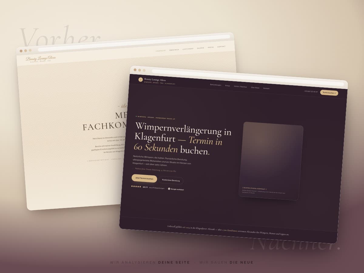Vorher/Nachher-Vergleich der Beauty-Website