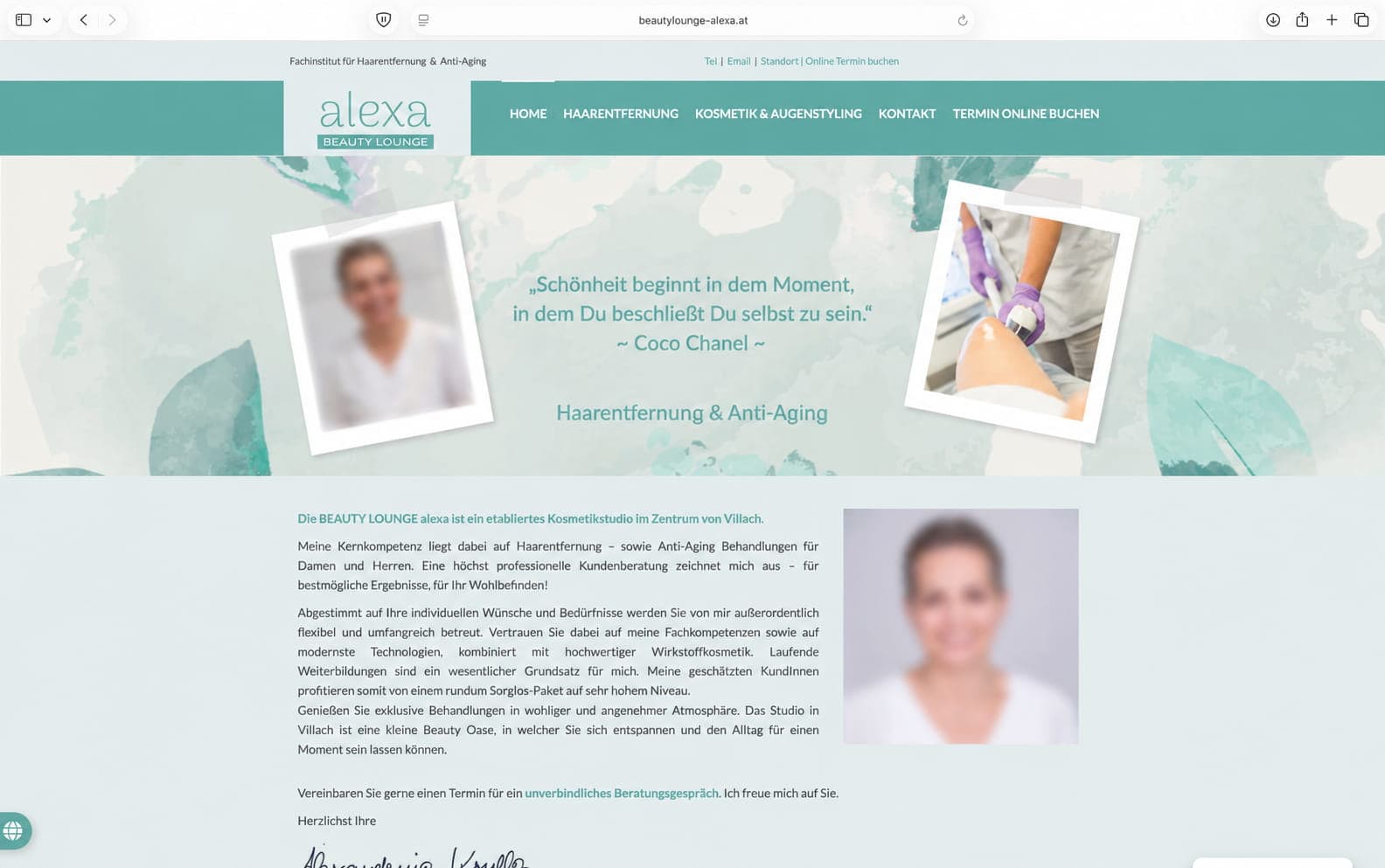 Screenshot der Original-Website beautylounge-alexa.at